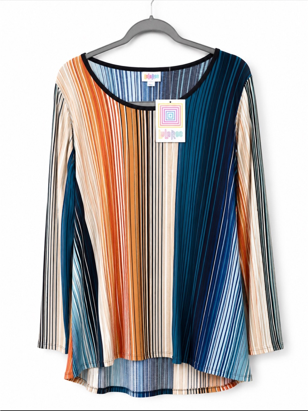 LuLaRoe Long Sleeve Scoop Neck Top - Blue, Tan, Orange